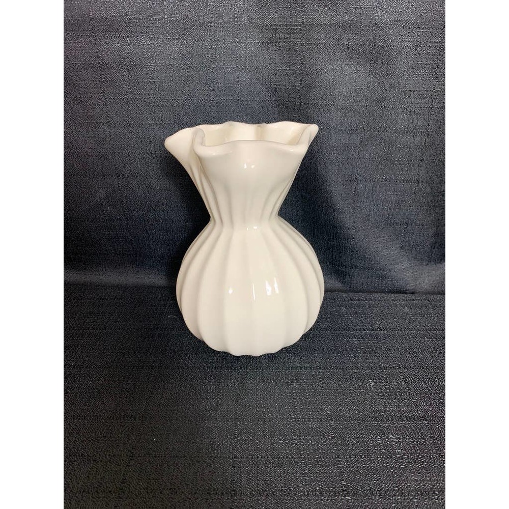 Vintage Cream Glazed Fluted Vase Unmarked